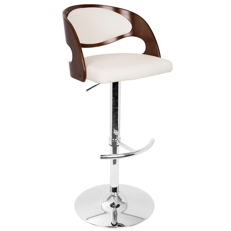 LumiSource Pino 19in Adjustable Bar Stool | Mid-Century Cherry and White PU Leather with Bent Wood | Kitchen Island & Home Bar | Model BS-JY-PNCH-W