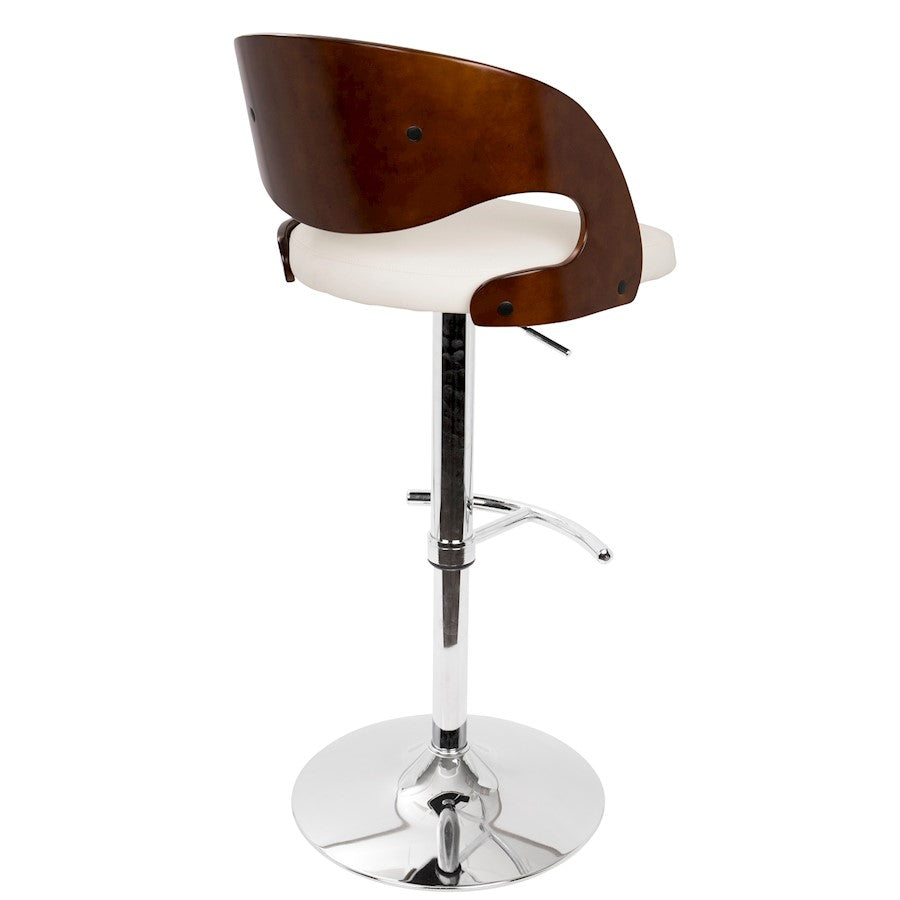 LumiSource Pino 19in Adjustable Bar Stool | Mid-Century Cherry and White PU Leather with Bent Wood | Kitchen Island & Home Bar | Model BS-JY-PNCH-W
