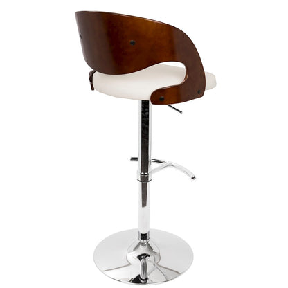 LumiSource Pino 19in Adjustable Bar Stool | Mid-Century Cherry and White PU Leather with Bent Wood | Kitchen Island & Home Bar | Model BS-JY-PNCH-W