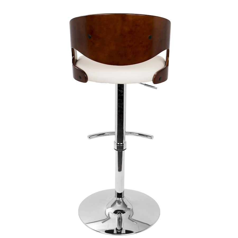 LumiSource Pino 19in Adjustable Bar Stool | Mid-Century Cherry and White PU Leather with Bent Wood | Kitchen Island & Home Bar | Model BS-JY-PNCH-W