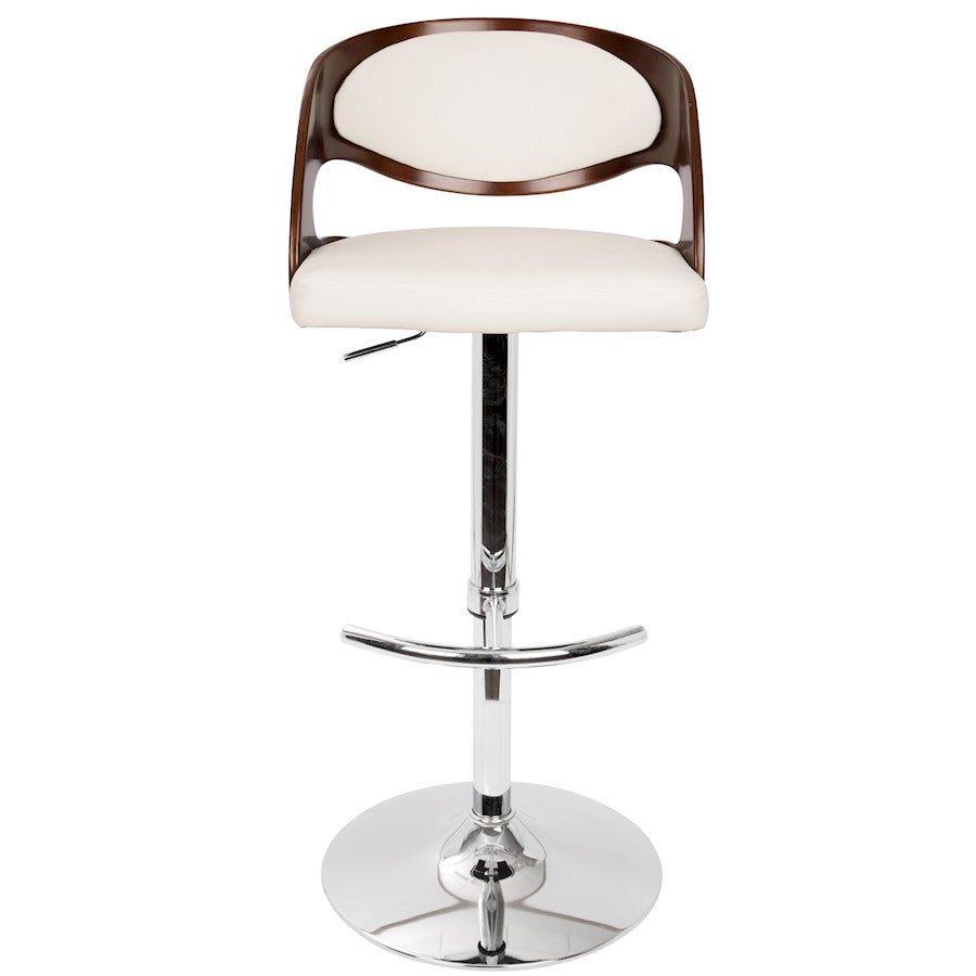 LumiSource Pino 19in Adjustable Bar Stool | Mid-Century Cherry and White PU Leather with Bent Wood | Kitchen Island & Home Bar | Model BS-JY-PNCH-W