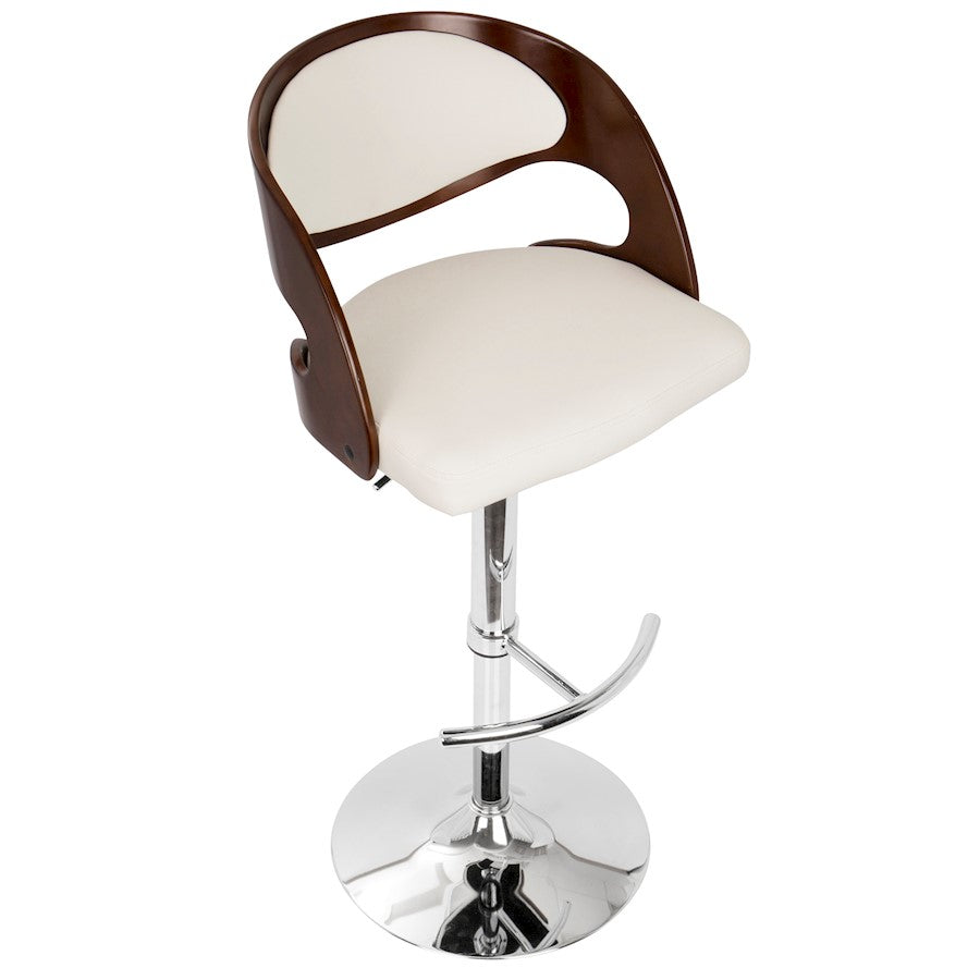 LumiSource Pino 19in Adjustable Bar Stool | Mid-Century Cherry and White PU Leather with Bent Wood | Kitchen Island & Home Bar | Model BS-JY-PNCH-W