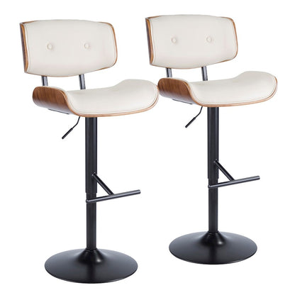 LumiSource Lombardi Adjustable Barstool Set of 2 | Mid-Century Black Walnut & Cream PU | Kitchen & Bar Seating | Model BS-LMB2-SWVTWLCR2