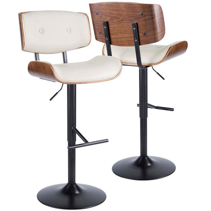 LumiSource Lombardi Adjustable Barstool Set of 2 | Mid-Century Black Walnut & Cream PU | Kitchen & Bar Seating | Model BS-LMB2-SWVTWLCR2