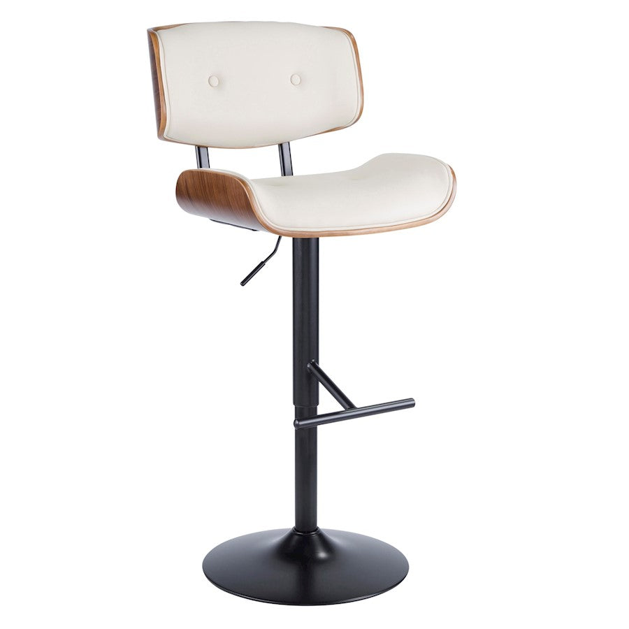 LumiSource Lombardi Adjustable Barstool Set of 2 | Mid-Century Black Walnut & Cream PU | Kitchen & Bar Seating | Model BS-LMB2-SWVTWLCR2