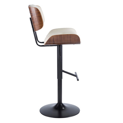 LumiSource Lombardi Adjustable Barstool Set of 2 | Mid-Century Black Walnut & Cream PU | Kitchen & Bar Seating | Model BS-LMB2-SWVTWLCR2