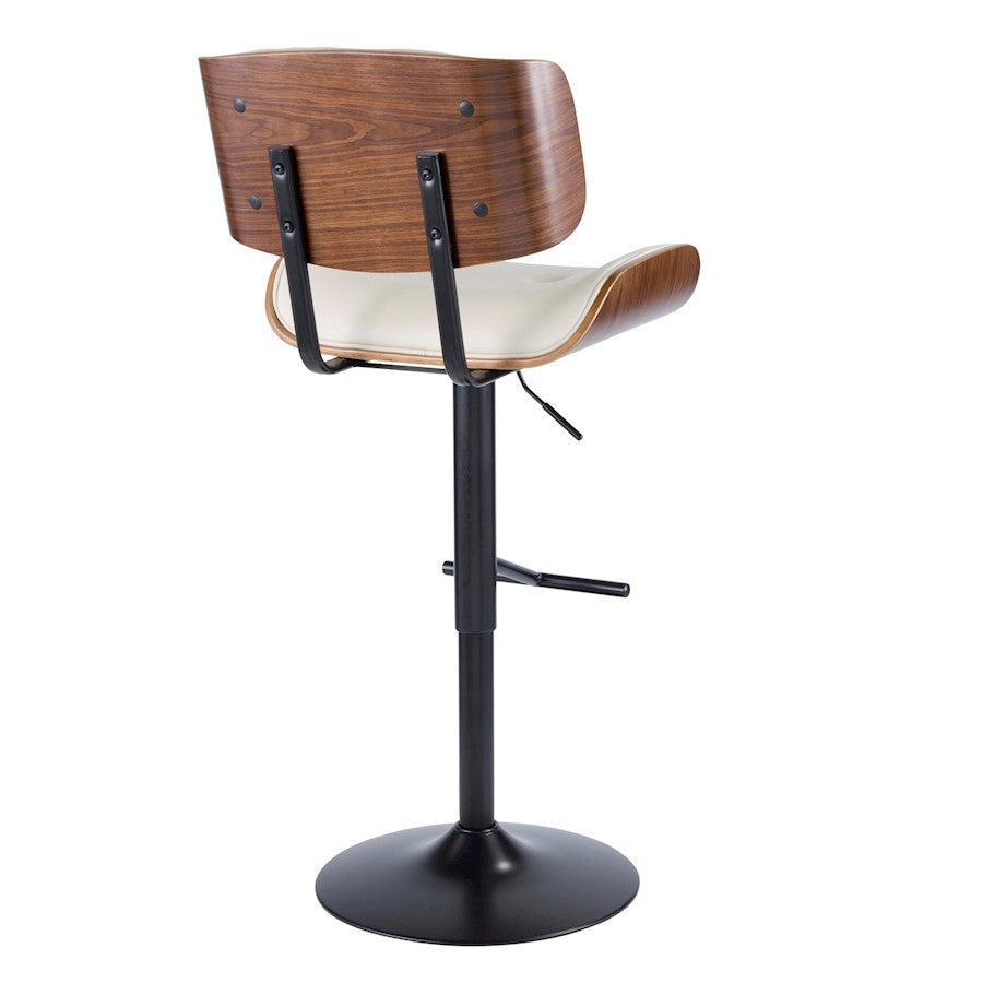 LumiSource Lombardi Adjustable Barstool Set of 2 | Mid-Century Black Walnut & Cream PU | Kitchen & Bar Seating | Model BS-LMB2-SWVTWLCR2