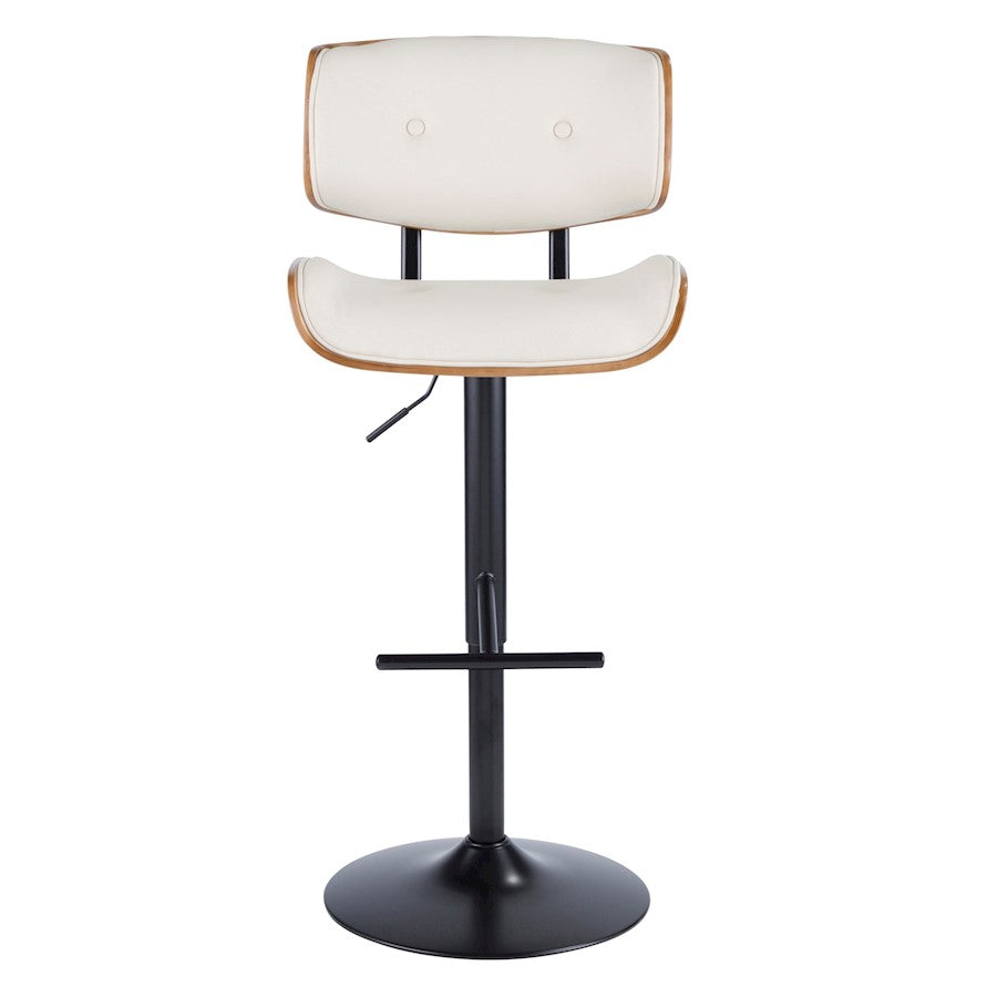 LumiSource Lombardi Adjustable Barstool Set of 2 | Mid-Century Black Walnut & Cream PU | Kitchen & Bar Seating | Model BS-LMB2-SWVTWLCR2