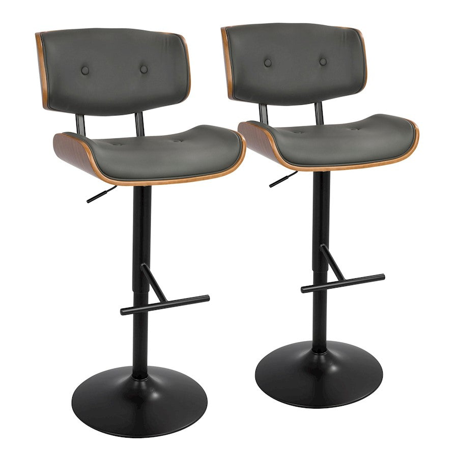 LumiSource Lombardi Adjustable Barstool Set of 2 | Mid-Century Black Walnut & Grey PU | Kitchen & Bar Seating | Model BS-LMB2-SWVTWLGY2