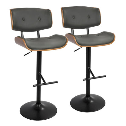 LumiSource Lombardi Adjustable Barstool Set of 2 | Mid-Century Black Walnut & Grey PU | Kitchen & Bar Seating | Model BS-LMB2-SWVTWLGY2