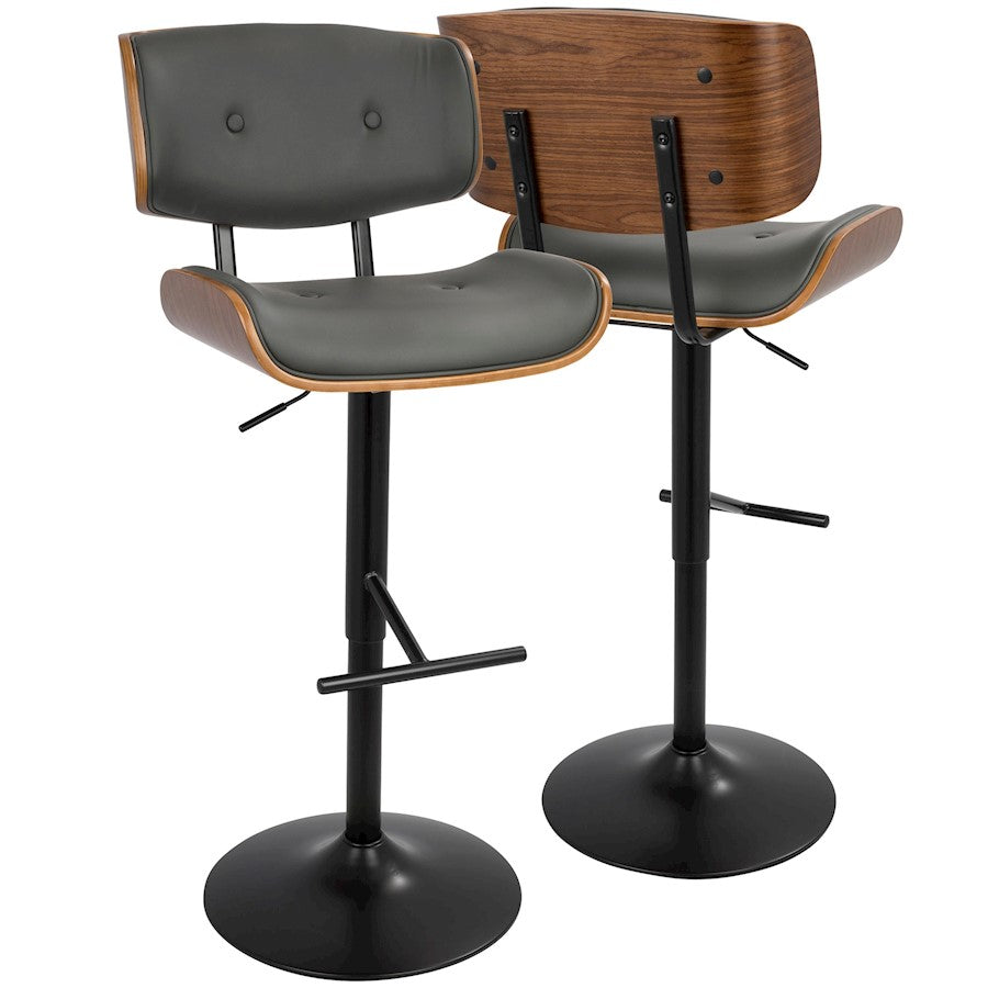 LumiSource Lombardi Adjustable Barstool Set of 2 | Mid-Century Black Walnut & Grey PU | Kitchen & Bar Seating | Model BS-LMB2-SWVTWLGY2