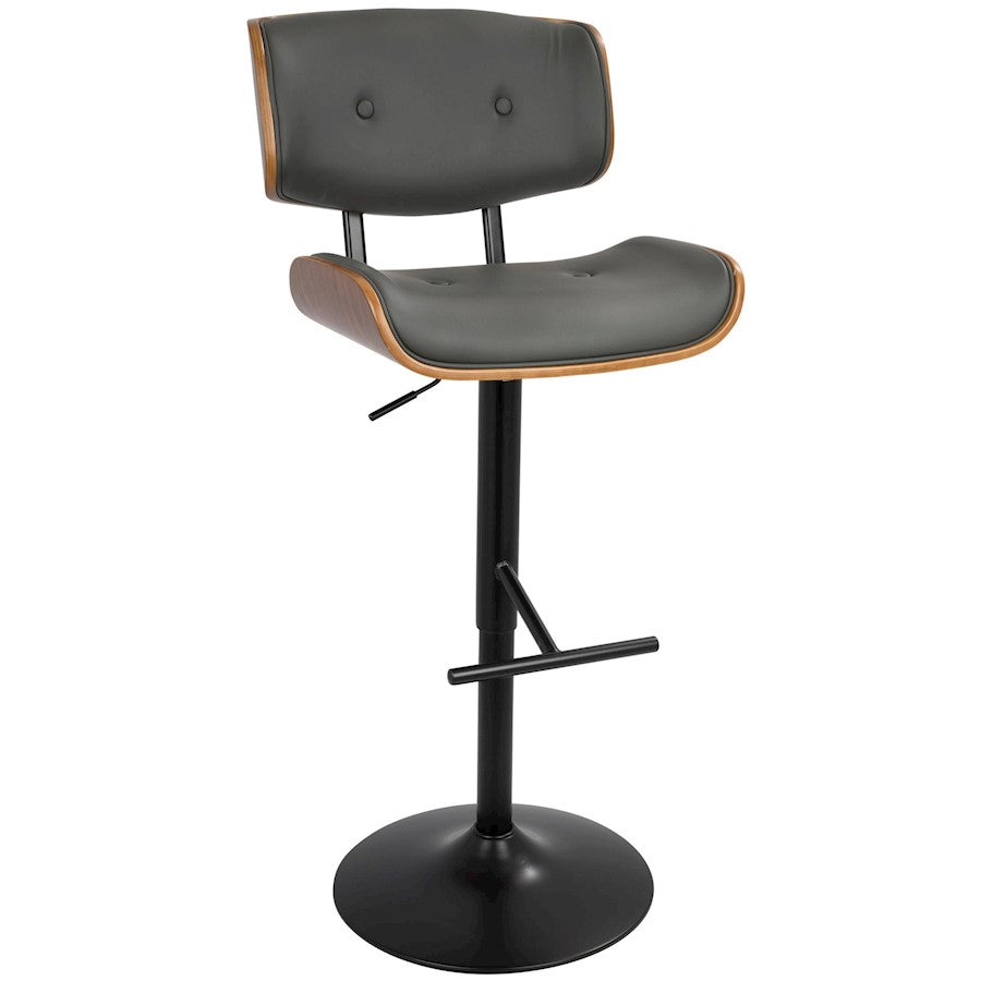 LumiSource Lombardi Adjustable Barstool Set of 2 | Mid-Century Black Walnut & Grey PU | Kitchen & Bar Seating | Model BS-LMB2-SWVTWLGY2