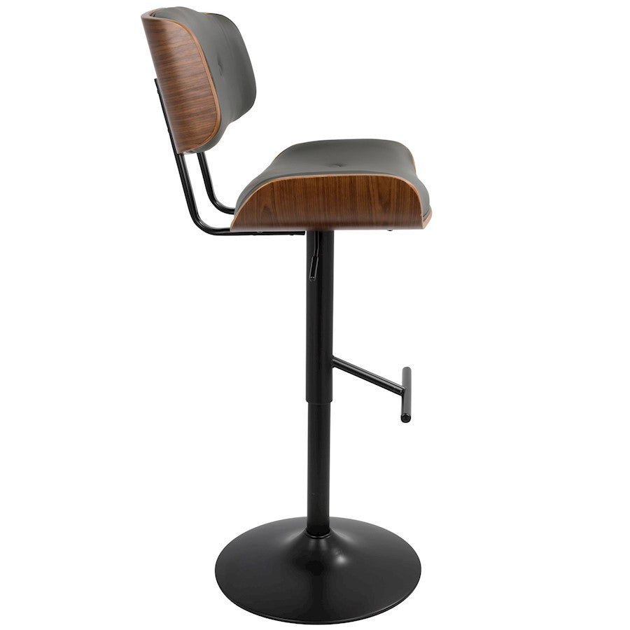 LumiSource Lombardi Adjustable Barstool Set of 2 | Mid-Century Black Walnut & Grey PU | Kitchen & Bar Seating | Model BS-LMB2-SWVTWLGY2