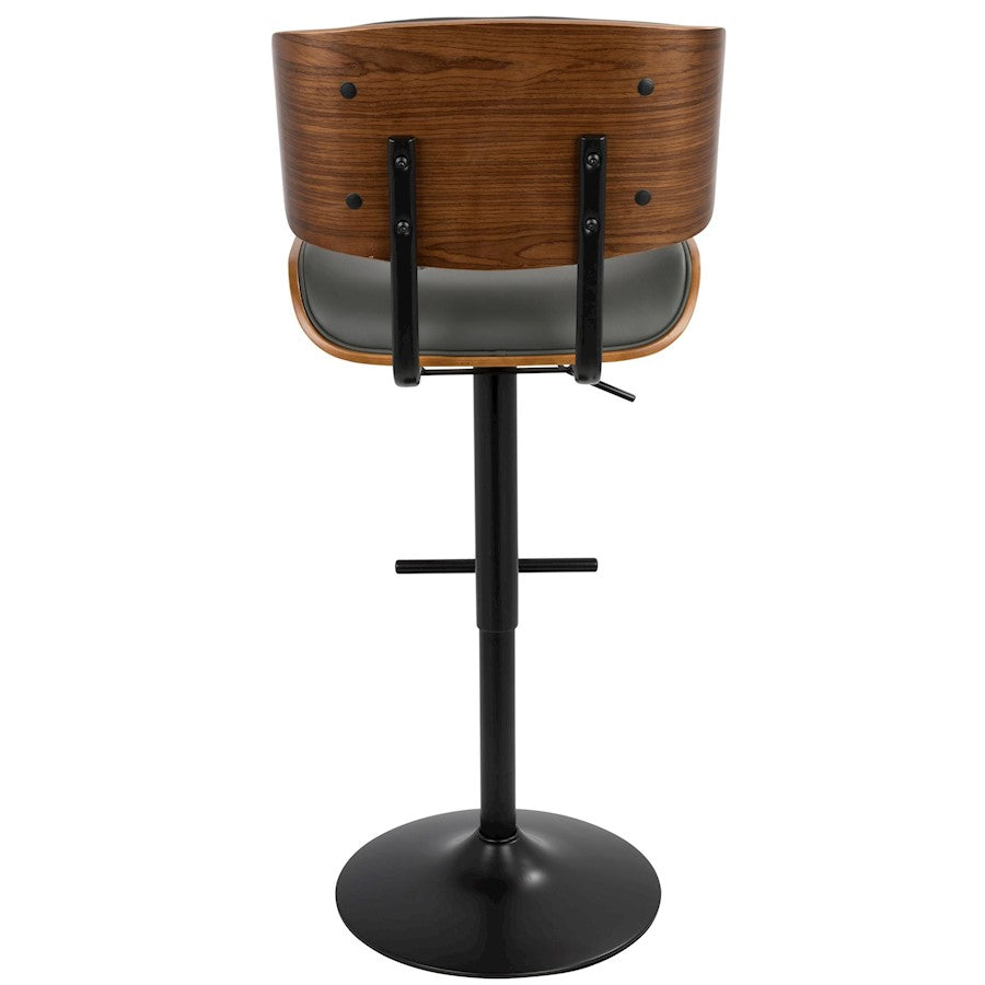 LumiSource Lombardi Adjustable Barstool Set of 2 | Mid-Century Black Walnut & Grey PU | Kitchen & Bar Seating | Model BS-LMB2-SWVTWLGY2