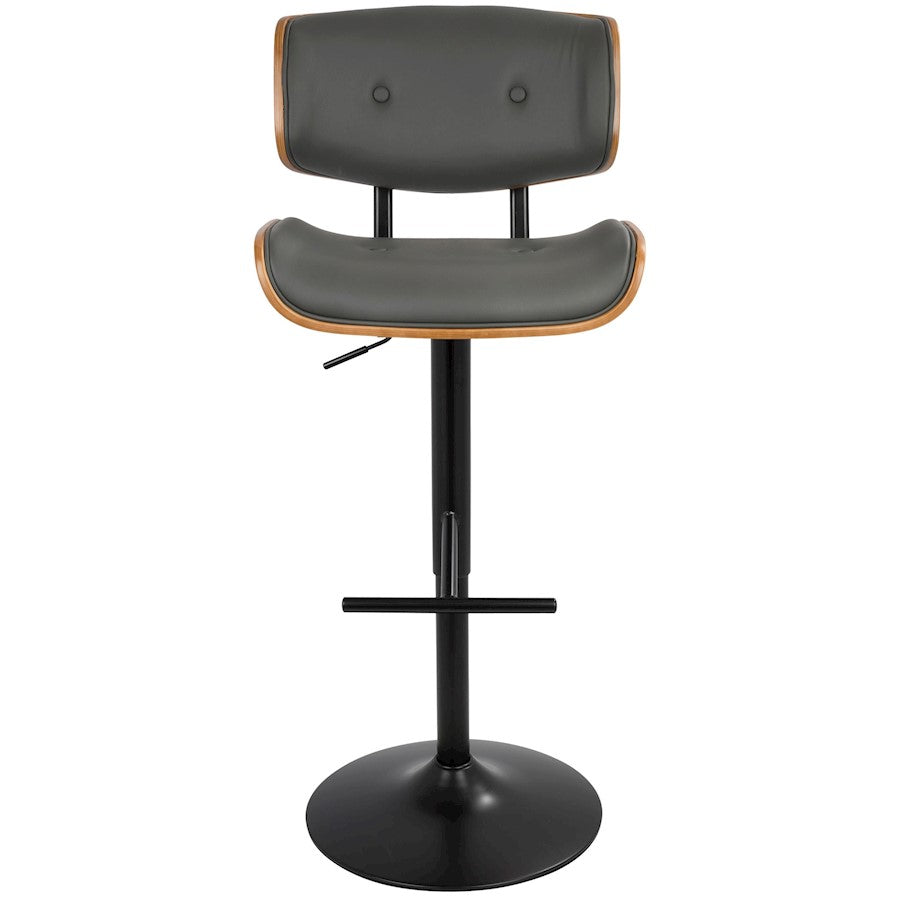 LumiSource Lombardi Adjustable Barstool Set of 2 | Mid-Century Black Walnut & Grey PU | Kitchen & Bar Seating | Model BS-LMB2-SWVTWLGY2