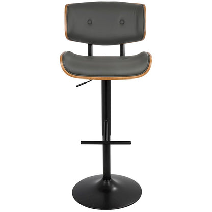 LumiSource Lombardi Adjustable Barstool Set of 2 | Mid-Century Black Walnut & Grey PU | Kitchen & Bar Seating | Model BS-LMB2-SWVTWLGY2