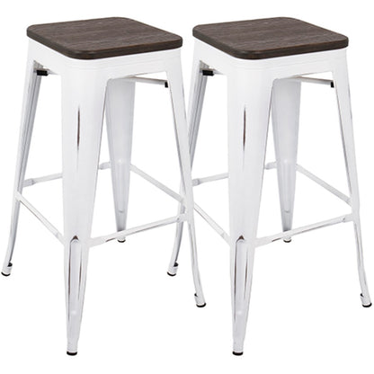 LumiSource Oregon Bar Stool Set of 2 | White and Espresso | Kitchen Counter & Bar Seating | 18 x 18 x 30 in, Fixed Height | Model BS-ORVW-E2