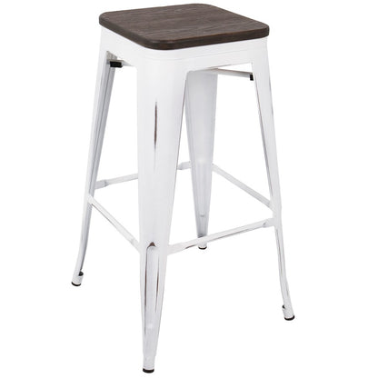 LumiSource Oregon Bar Stool Set of 2 | White and Espresso | Kitchen Counter & Bar Seating | 18 x 18 x 30 in, Fixed Height | Model BS-ORVW-E2