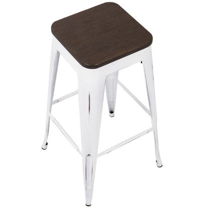 LumiSource Oregon Bar Stool Set of 2 | White and Espresso | Kitchen Counter & Bar Seating | 18 x 18 x 30 in, Fixed Height | Model BS-ORVW-E2