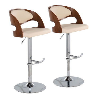 LumiSource Pino Bar Stool Set of 2 | Chrome, Walnut, Cream PU | Kitchen Island & Bar Seating | 20 x 19 x 34 in | Model BS-PINO2-SWVRTWLCR2