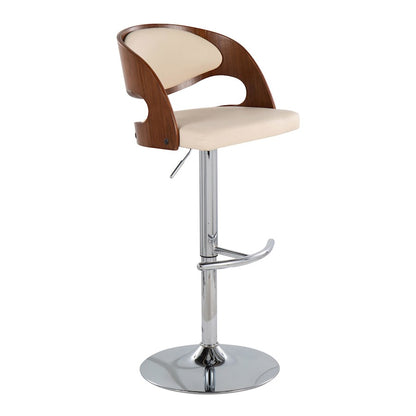 LumiSource Pino Bar Stool Set of 2 | Chrome, Walnut, Cream PU | Kitchen Island & Bar Seating | 20 x 19 x 34 in | Model BS-PINO2-SWVRTWLCR2