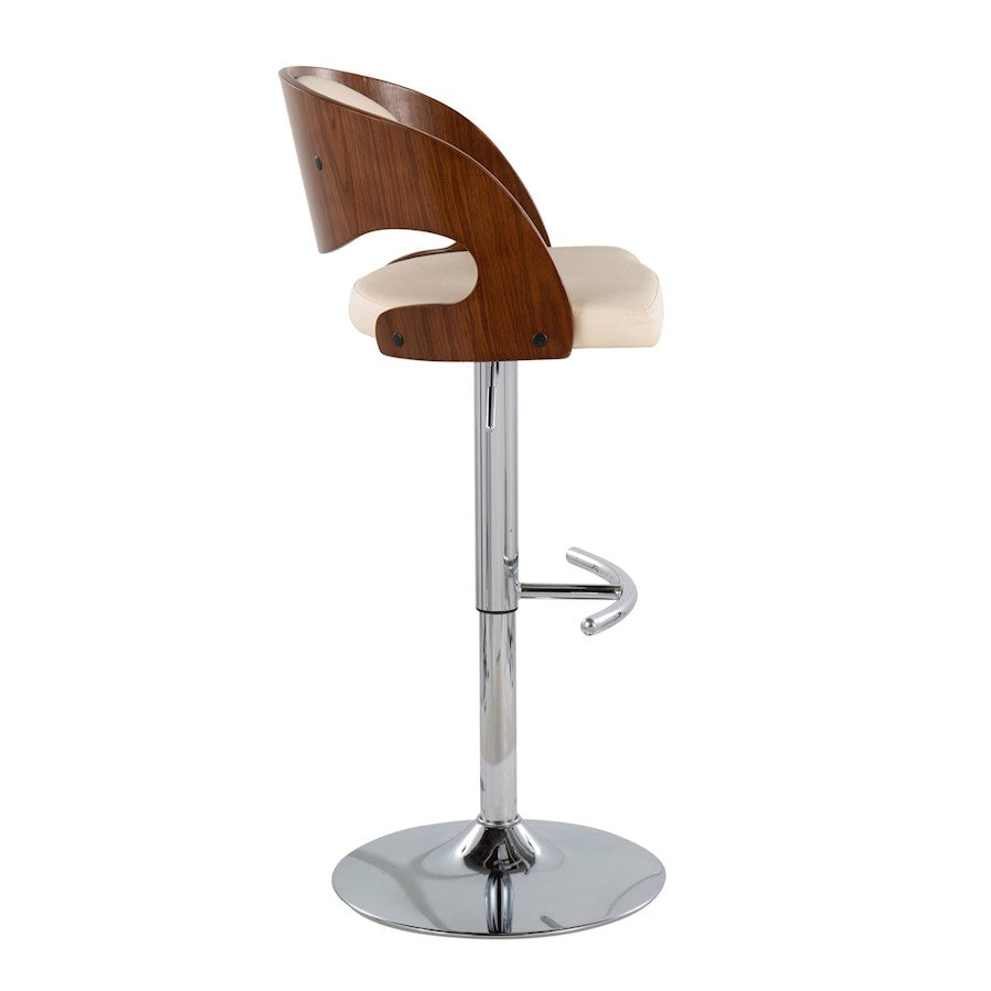 LumiSource Pino Bar Stool Set of 2 | Chrome, Walnut, Cream PU | Kitchen Island & Bar Seating | 20 x 19 x 34 in | Model BS-PINO2-SWVRTWLCR2