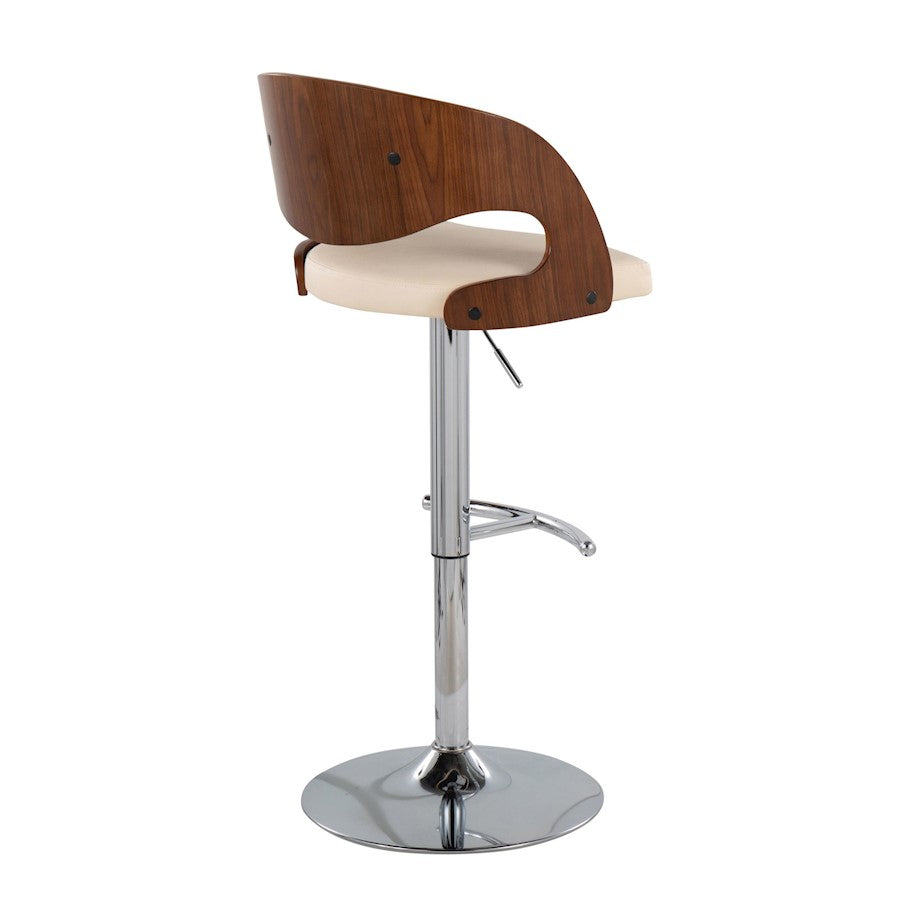 LumiSource Pino Bar Stool Set of 2 | Chrome, Walnut, Cream PU | Kitchen Island & Bar Seating | 20 x 19 x 34 in | Model BS-PINO2-SWVRTWLCR2
