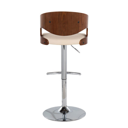 LumiSource Pino Bar Stool Set of 2 | Chrome, Walnut, Cream PU | Kitchen Island & Bar Seating | 20 x 19 x 34 in | Model BS-PINO2-SWVRTWLCR2