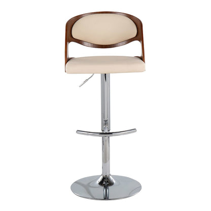 LumiSource Pino Bar Stool Set of 2 | Chrome, Walnut, Cream PU | Kitchen Island & Bar Seating | 20 x 19 x 34 in | Model BS-PINO2-SWVRTWLCR2