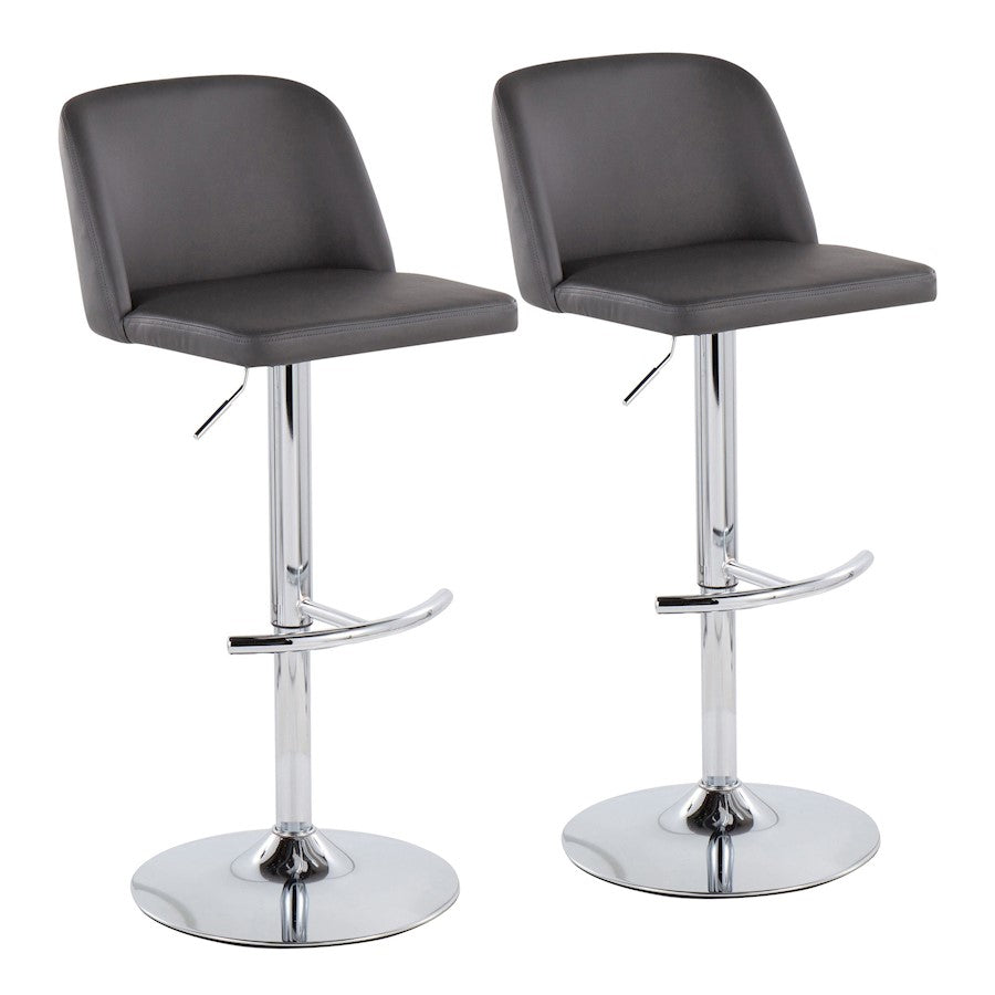 LumiSource Toriano Adjustable Bar Stool Set of 2 | Chrome and Grey PU Leather | Kitchen Island & Home Bar Seating | Model BS-TORIANOPU-RT2CHRMGY2