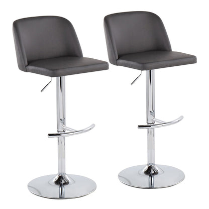 LumiSource Toriano Adjustable Bar Stool Set of 2 | Chrome and Grey PU Leather | Kitchen Island & Home Bar Seating | Model BS-TORIANOPU-RT2CHRMGY2