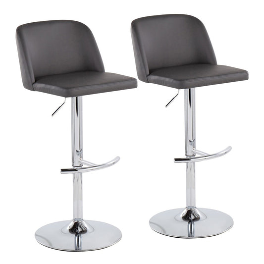 LumiSource Toriano Adjustable Bar Stool Set of 2 | Chrome and Grey PU Leather | Kitchen Island & Home Bar Seating | Model BS-TORIANOPU-RT2CHRMGY2