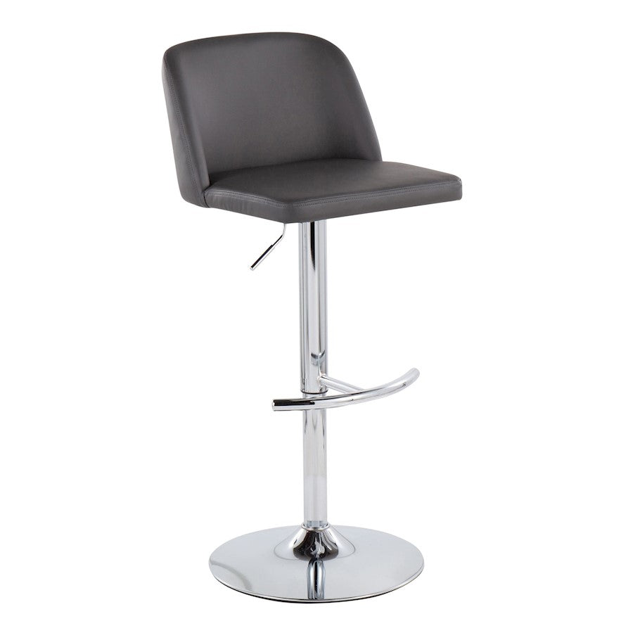 LumiSource Toriano Adjustable Bar Stool Set of 2 | Chrome and Grey PU Leather | Kitchen Island & Home Bar Seating | Model BS-TORIANOPU-RT2CHRMGY2
