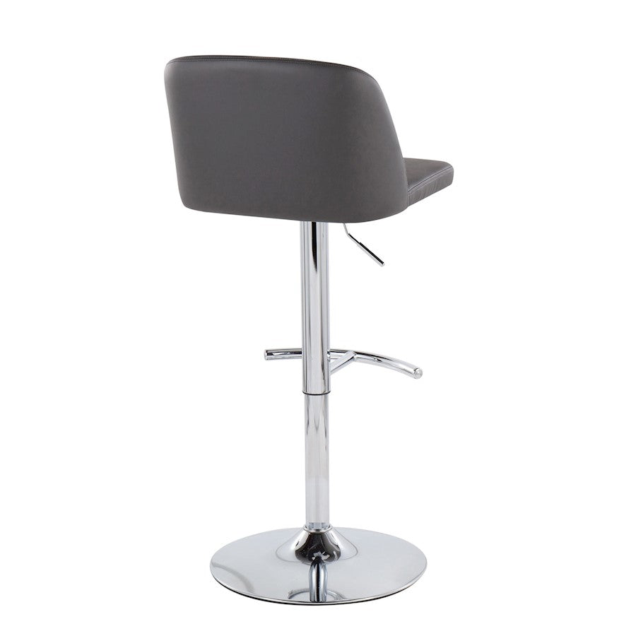 LumiSource Toriano Adjustable Bar Stool Set of 2 | Chrome and Grey PU Leather | Kitchen Island & Home Bar Seating | Model BS-TORIANOPU-RT2CHRMGY2