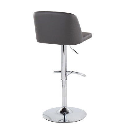 LumiSource Toriano Adjustable Bar Stool Set of 2 | Chrome and Grey PU Leather | Kitchen Island & Home Bar Seating | Model BS-TORIANOPU-RT2CHRMGY2