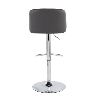 LumiSource Toriano Adjustable Bar Stool Set of 2 | Chrome and Grey PU Leather | Kitchen Island & Home Bar Seating | Model BS-TORIANOPU-RT2CHRMGY2
