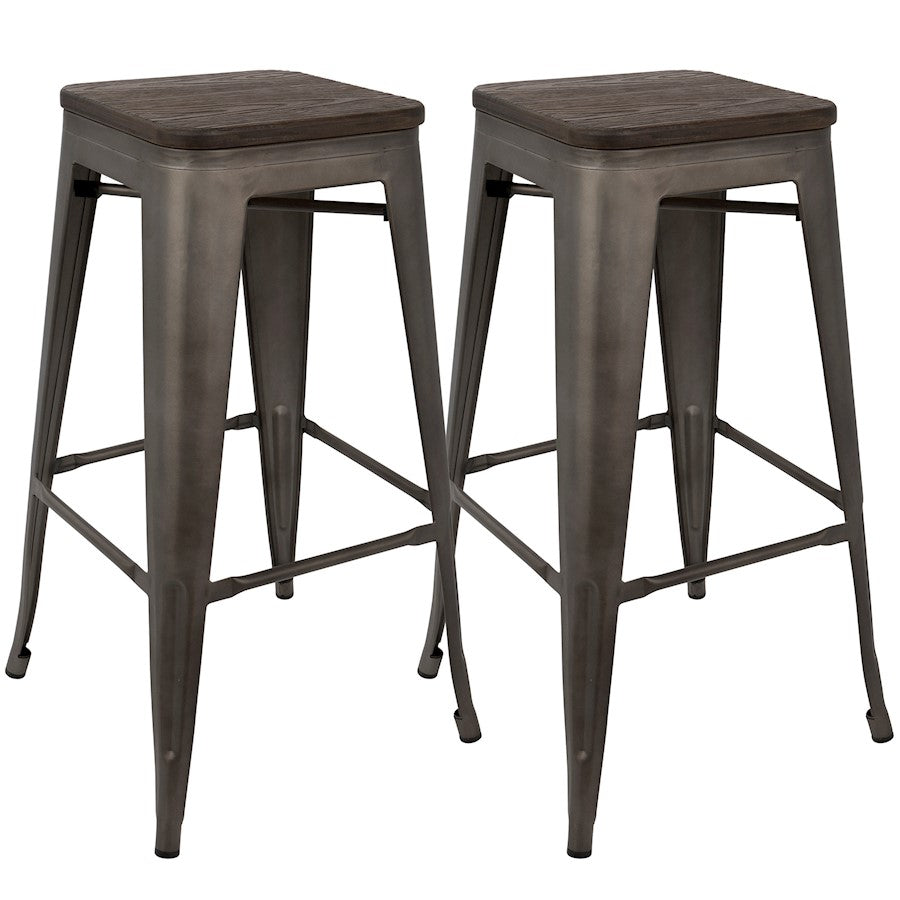 LumiSource Oregon 18in Bar Stool (Set of 2) | Industrial Dark Espresso Wood and Antique Steel | Kitchen Counter & Home Bar | Model BS-TW-ORDK-AN2
