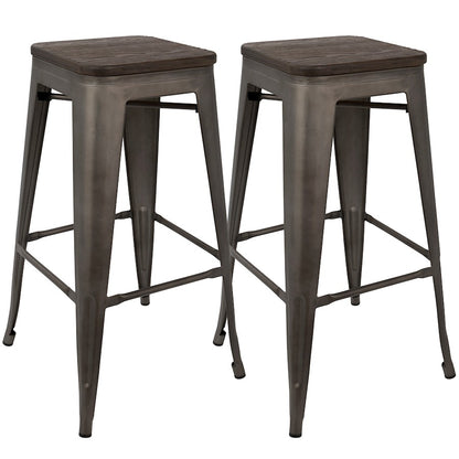 LumiSource Oregon 18in Bar Stool (Set of 2) | Industrial Dark Espresso Wood and Antique Steel | Kitchen Counter & Home Bar | Model BS-TW-ORDK-AN2