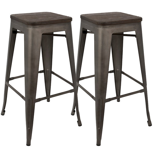 LumiSource Oregon 18in Bar Stool (Set of 2) | Industrial Dark Espresso Wood and Antique Steel | Kitchen Counter & Home Bar | Model BS-TW-ORDK-AN2