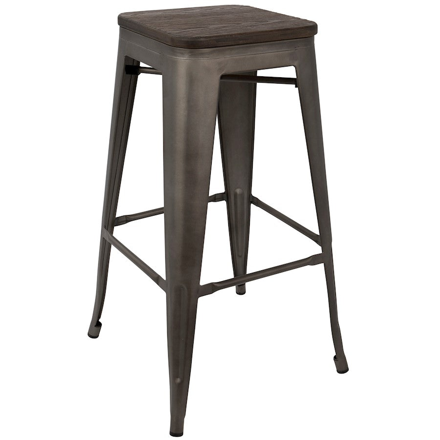 LumiSource Oregon 18in Bar Stool (Set of 2) | Industrial Dark Espresso Wood and Antique Steel | Kitchen Counter & Home Bar | Model BS-TW-ORDK-AN2