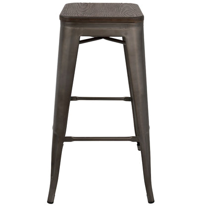 LumiSource Oregon 18in Bar Stool (Set of 2) | Industrial Dark Espresso Wood and Antique Steel | Kitchen Counter & Home Bar | Model BS-TW-ORDK-AN2