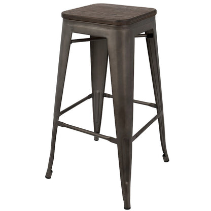 LumiSource Oregon 18in Bar Stool (Set of 2) | Industrial Dark Espresso Wood and Antique Steel | Kitchen Counter & Home Bar | Model BS-TW-ORDK-AN2