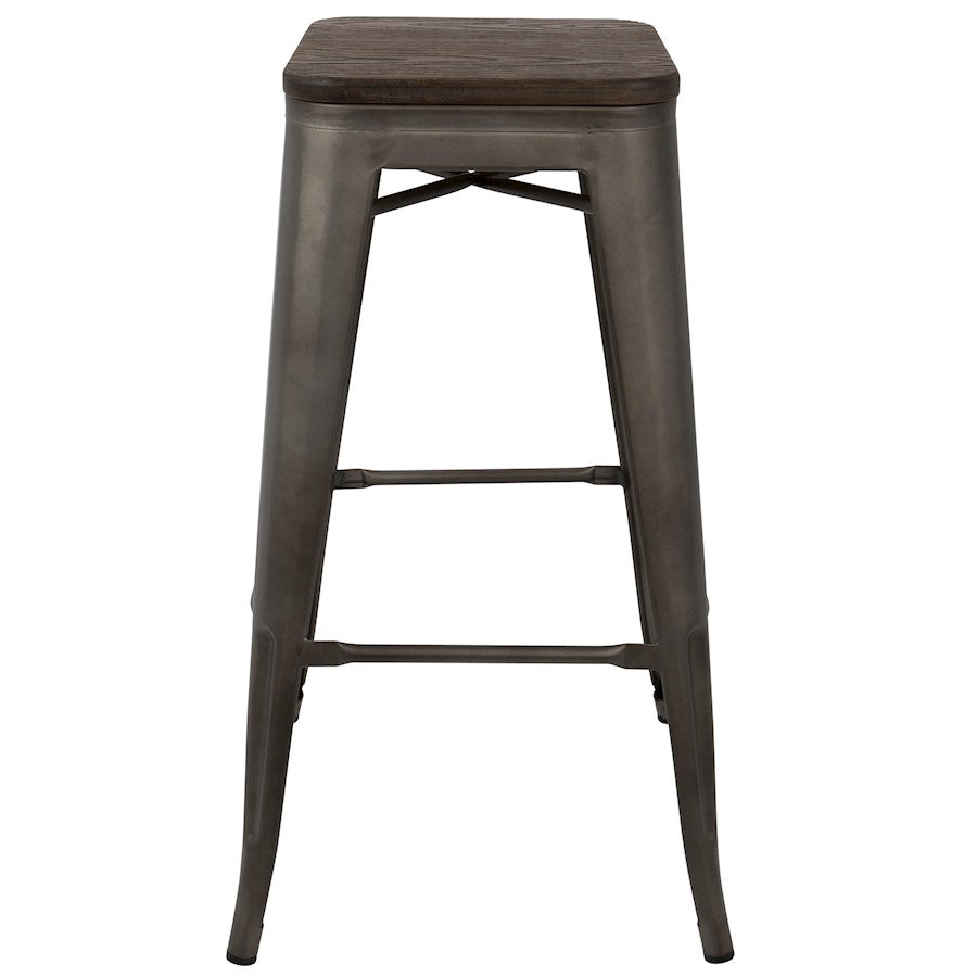 LumiSource Oregon 18in Bar Stool (Set of 2) | Industrial Dark Espresso Wood and Antique Steel | Kitchen Counter & Home Bar | Model BS-TW-ORDK-AN2