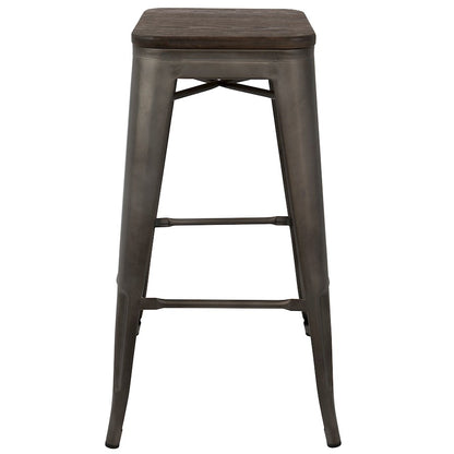 LumiSource Oregon 18in Bar Stool (Set of 2) | Industrial Dark Espresso Wood and Antique Steel | Kitchen Counter & Home Bar | Model BS-TW-ORDK-AN2
