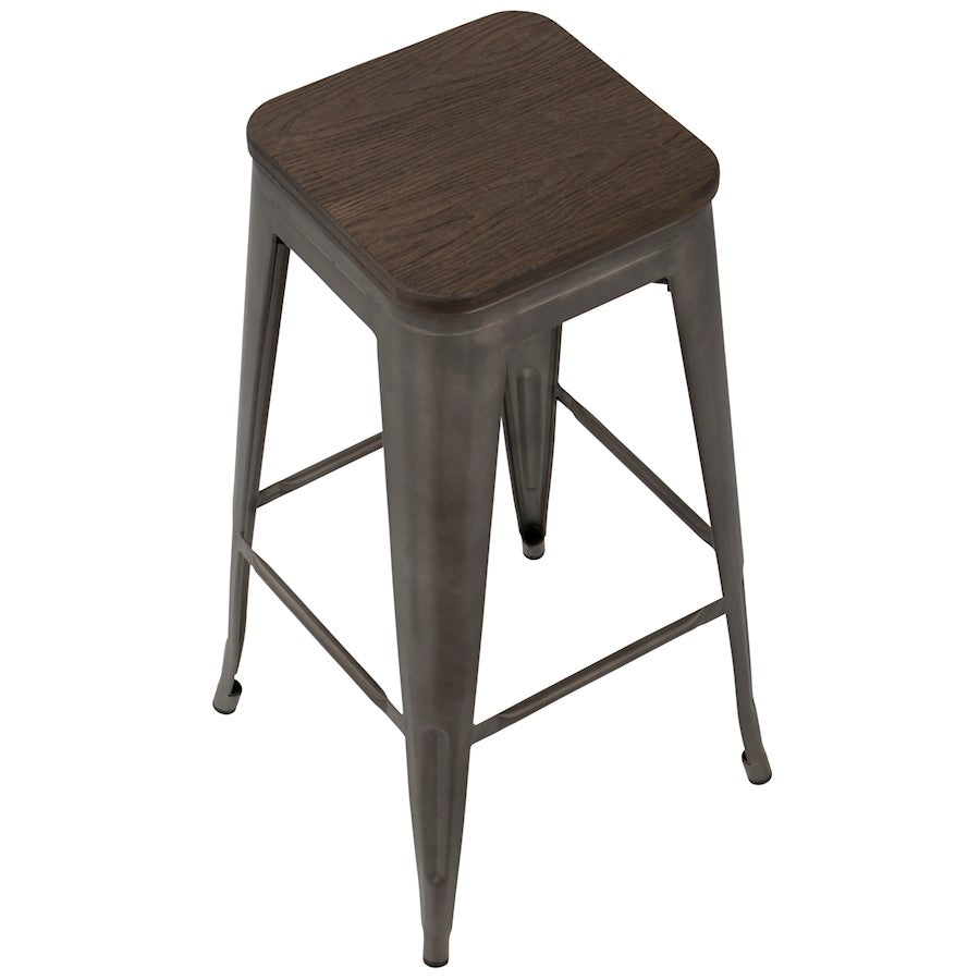 LumiSource Oregon 18in Bar Stool (Set of 2) | Industrial Dark Espresso Wood and Antique Steel | Kitchen Counter & Home Bar | Model BS-TW-ORDK-AN2