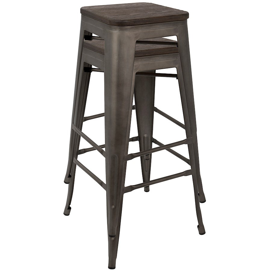 LumiSource Oregon 18in Bar Stool (Set of 2) | Industrial Dark Espresso Wood and Antique Steel | Kitchen Counter & Home Bar | Model BS-TW-ORDK-AN2
