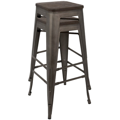 LumiSource Oregon 18in Bar Stool (Set of 2) | Industrial Dark Espresso Wood and Antique Steel | Kitchen Counter & Home Bar | Model BS-TW-ORDK-AN2