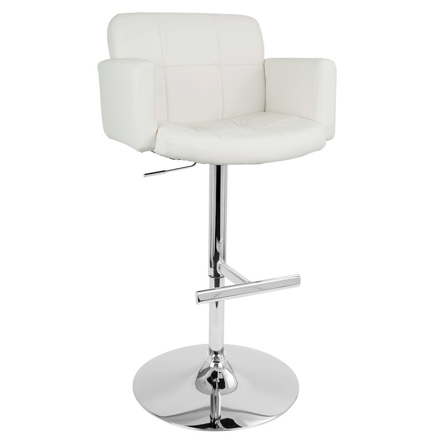 LumiSource Stout 24in Adjustable Bar Stool | Contemporary White PU Leather and Chrome | Kitchen Counter & Home Bar Seating | Model BS-TW-STOUTW