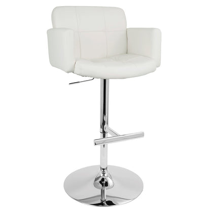 LumiSource Stout 24in Adjustable Bar Stool | Contemporary White PU Leather and Chrome | Kitchen Counter & Home Bar Seating | Model BS-TW-STOUTW
