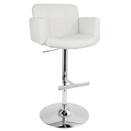 LumiSource Stout 24in Adjustable Bar Stool | Contemporary White PU Leather and Chrome | Kitchen Counter & Home Bar Seating | Model BS-TW-STOUTW